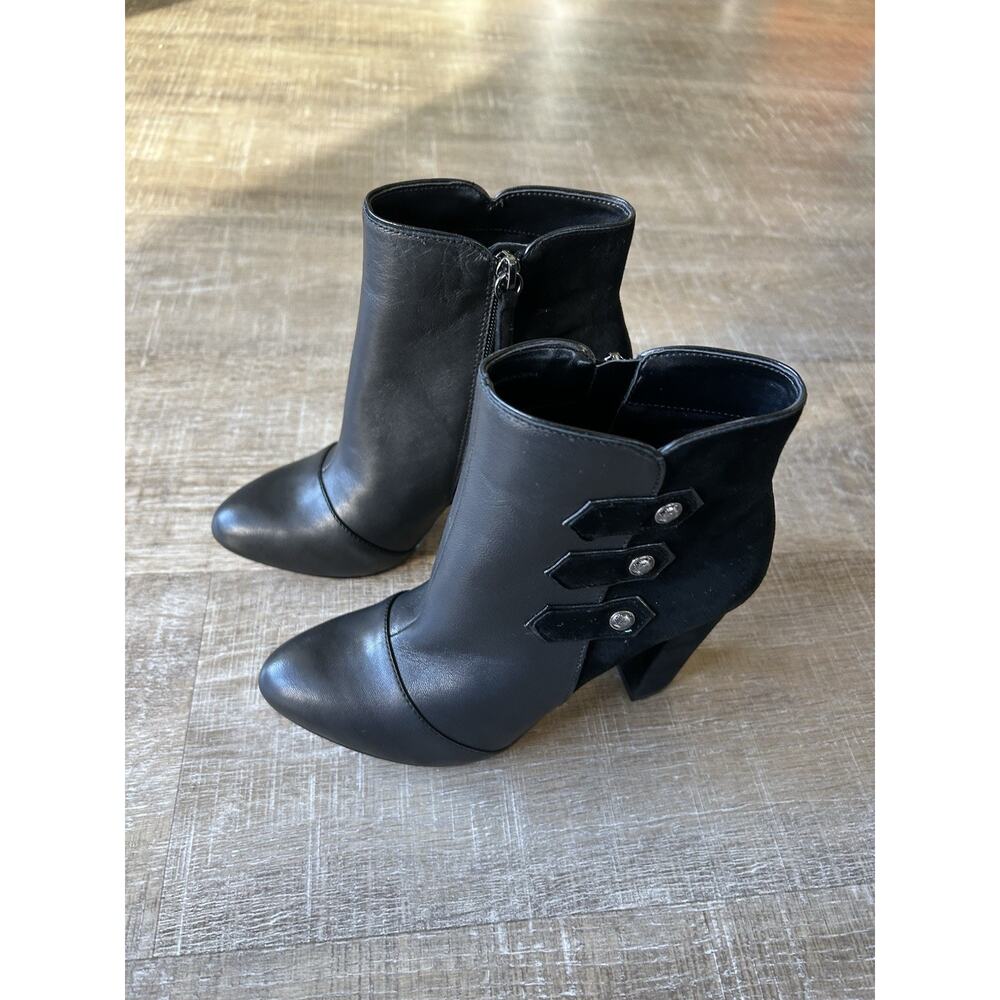 WHBM Kaydyn Ankle Booties Womens 6 Black Leather Velvet Block Heel Shoes NEW - Picture 6 of 16